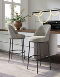 Noda Fabric and Silver Metal Swivel Barstool or Counter Stool.
