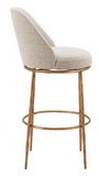 Noda Fabric and Gold Metal Swivel Barstool or Counter Stool
