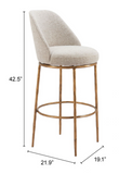 Noda Fabric and Gold Metal Swivel Barstool or Counter Stool