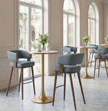 Pose Blue and Walnut Faux Wood Steel Frame