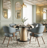 Pose Blue and Walnut Faux Wood Steel Frame Dining Chair