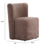 Bume Armless Dining Chair Taupe on Wheels