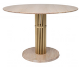 Fluted Natural Wood Finish and Gold Round Dining Table