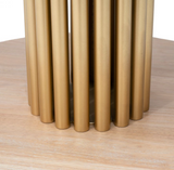 Fluted Natural Wood Finish and Gold Round Dining Table