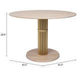 Fluted Natural Wood Finish and Gold Round Dining Table