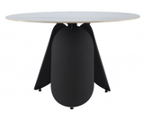 Donta Round Dining Table With Sintered Stone Stop and Black Steel Base
