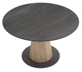 Renny Round Black and Walnut Dining Table