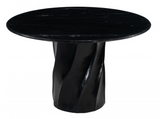Kuko Black Marble Dining Table and Mango Wood Round Dining Table