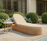 Shakina Oval Outdoor Adjustable Chaise Lounger With Acacia Wood Frame