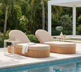 Shakina Oval Outdoor Adjustable Chaise Lounger With Acacia Wood Frame