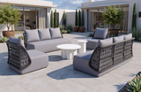 Mick Armless Outdoor Sofa Gray with Trellis Style Back