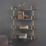 iron wall shelf featuring an antiqued, gold leaf finish