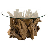Le Bois Teak Driftwood Coffee Table With Glass Top