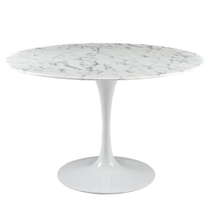 Evolution Dining Table, marble top with classic pedestal design, mid century