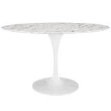 Evolution Dining Table, marble top with classic pedestal design, mid century