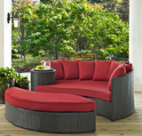 Alsina Outdoor Sofa and Ottoman With Sunbrella Fabric Red