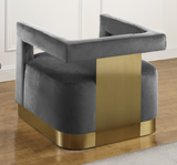 Boxy Modern Chair Blue With Gold Accents