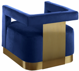 Boxy Modern Chair Blue With Gold Accents