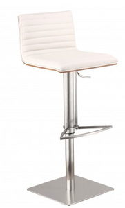 Catherine Adjustable Brushed Stainless Steel Barstool in White Pu with Walnut Back