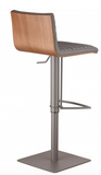 Catherine Adjustable Gray Metal Barstool in Gray Pu with Walnut Back