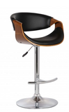 Scoops Adjustable Swivel Barstool in Black Faux Leather with Chrome Finish and Walnut Wood