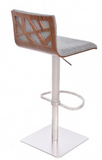 Chris Barstool in Brushed Stainless Steel finish with Grey Fabric and Walnut Back