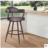 Josie 30" Bar Height Barstool in Brown Powder Coated Finish and Vintage Brown Faux Leather