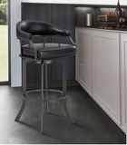 Edwin Swivel 30" Mineral Finish and Black Faux Leather Bar Stool