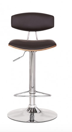 Erica Adjustable Brown Faux Leather Swivel Barstool with Chrome Base