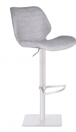 Fallon Adjustable Swivel Barstool in Brushed Stainless Steel with Light Vintage Grey Faux Leather