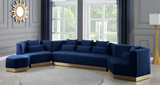 Angle Modern Sofa Blue With Gold Trim Base
