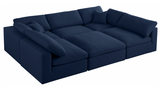 Modern Cloud Modular Linen Sectional Sofa 6pcs Blue