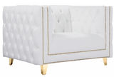 Vix White Accent Chair with Gold Trim