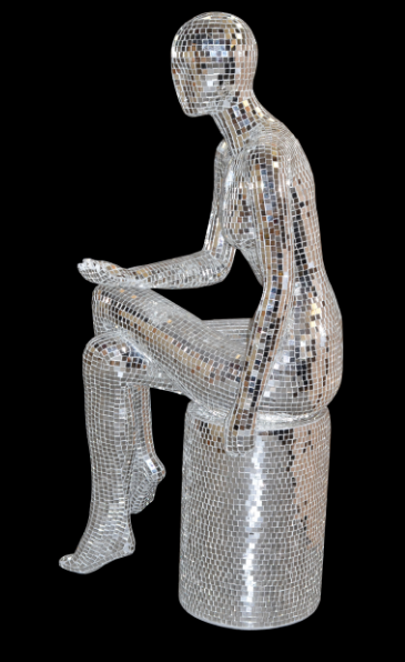 Mosaic Mirrored Sitting Woman Sculpture Silver