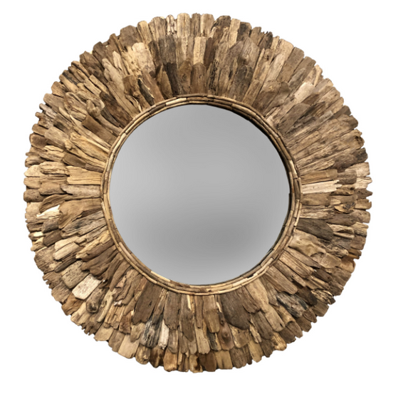 Chunka Large Round Wood Wall Mirror
