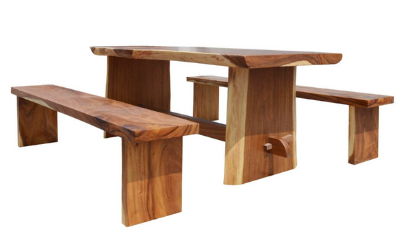 Live Edge Suar Wood Dining Table Set of 3 Indoor/Outdoor