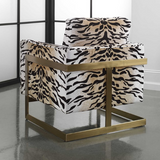 Chitara Tiger Print Accent Chair with Brushed Brass Base