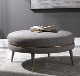 Tesla Cocktail Ottoman With Brushed Brass Steel Trim and Feet.