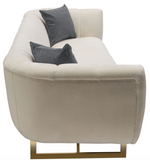 Ribbed Modern Sofa Cream Velvet with Gold Legs