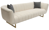 Ribbed Modern Sofa Cream Velvet with Gold Legs
