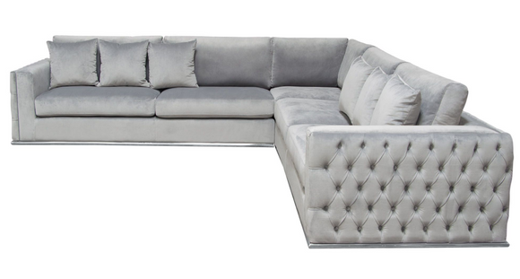 Taylor Tufted Modern Grey Sectional with Chrome Trim