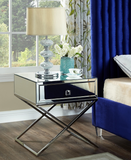 Cross Mirror and Chrome X Base Accent Table With Drawer