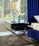 Cross Mirror and Chrome X Base Accent Table With Drawer
