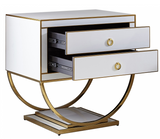 Alya White Glass Side Table with Gold Trim