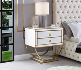 Alya White Glass Side Table with Gold Trim