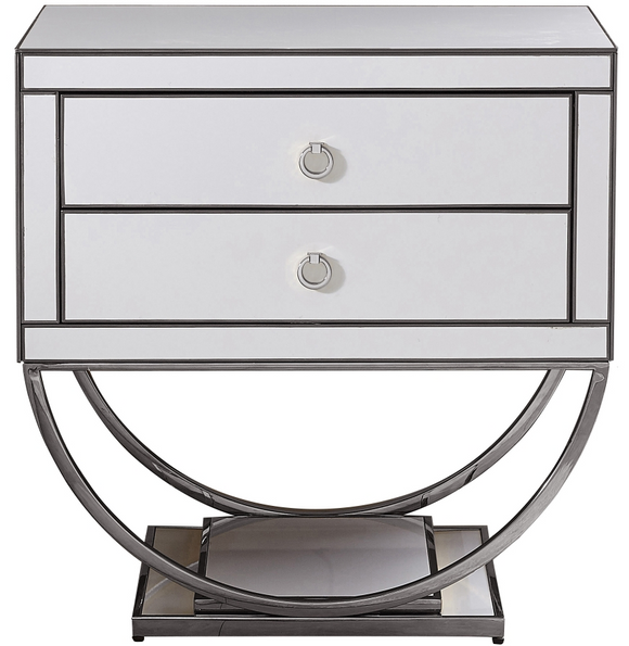 Alya White Glass Side Table With Chrome Trim