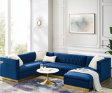 Vector Channel Tufted Modern Sectional With Gold Base Blue