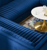 Vector Channel Tufted Modern Sectional With Gold Base Blue