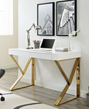 Walder Modern Desk White and Gold