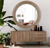 Boss Large Round Modern Wall Mirror - Brushed Silver